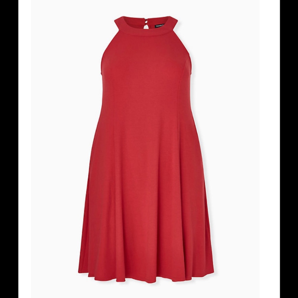 RED RIB FLUTED MINI DRESS